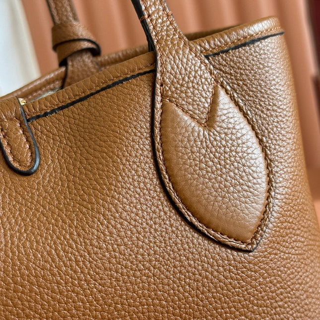 SMALL TOTISSIMA REVERSIBLE TOTE BAG 21 IN BROWN CALFSKIN BEIGE AND BROWN GG CANVAS ON SIDE