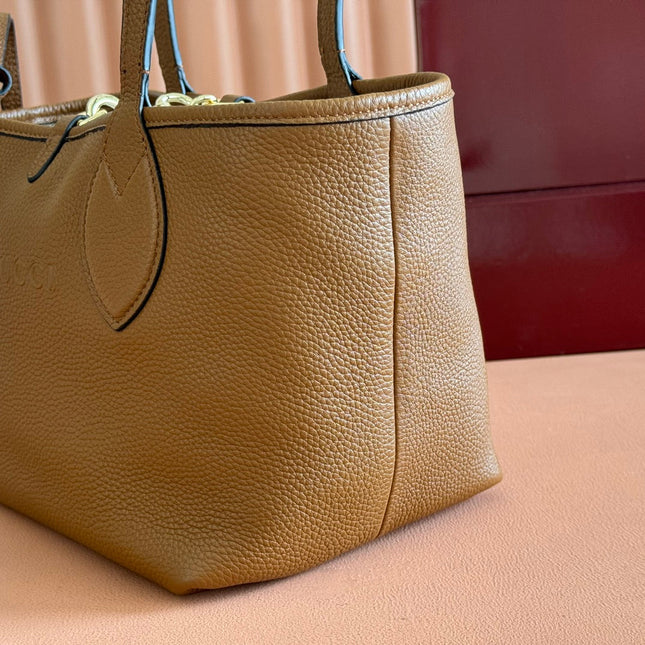 SMALL TOTISSIMA REVERSIBLE TOTE BAG 21 IN BROWN CALFSKIN BEIGE AND BROWN GG CANVAS ON SIDE