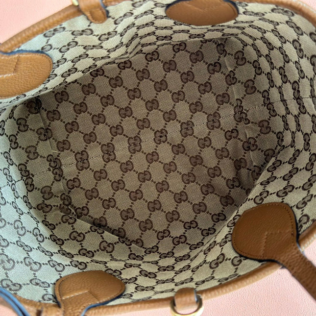 SMALL TOTISSIMA REVERSIBLE TOTE BAG 21 IN BROWN CALFSKIN BEIGE AND BROWN GG CANVAS ON SIDE