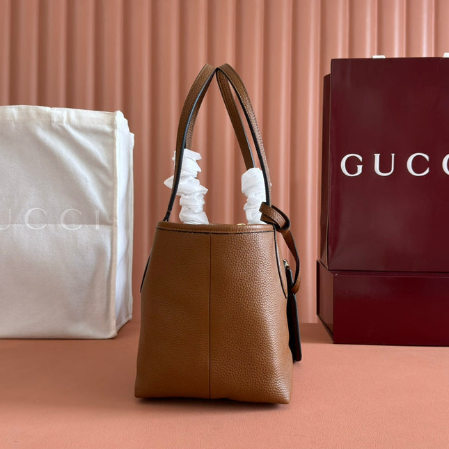 SMALL TOTISSIMA REVERSIBLE TOTE BAG 21 IN BROWN CALFSKIN BEIGE AND BROWN GG CANVAS ON SIDE