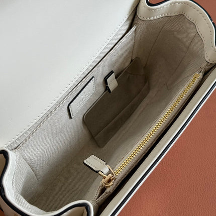 GO SMALL SHOULDER BAG 21.5 IN BEIGE GG CANVAS WHITE CALFSKIN GOLD HARDWARE