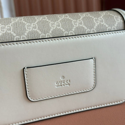 GO SMALL SHOULDER BAG 21.5 IN BEIGE GG CANVAS WHITE CALFSKIN GOLD HARDWARE