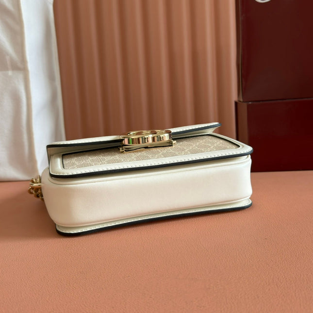 GO SMALL SHOULDER BAG 21.5 IN BEIGE GG CANVAS WHITE CALFSKIN GOLD HARDWARE