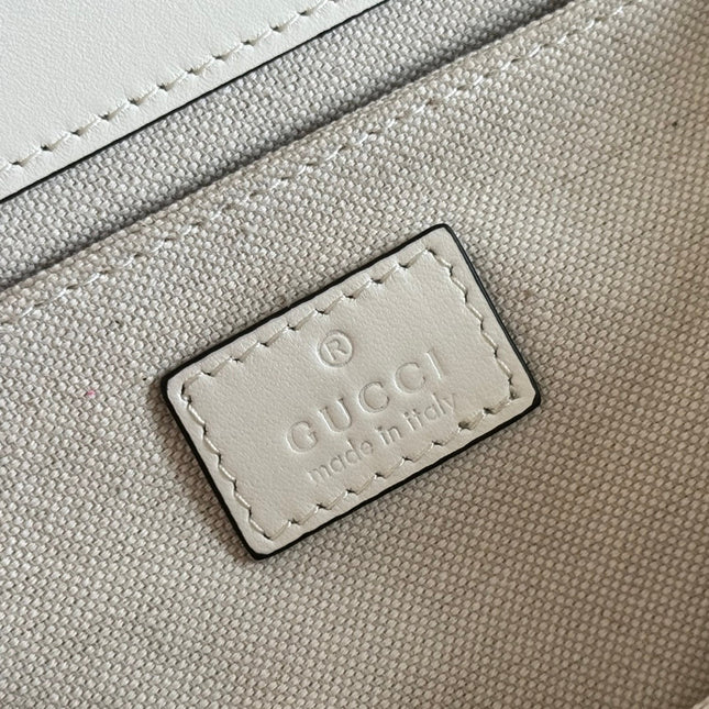 GO SMALL SHOULDER BAG 21.5 IN BEIGE GG CANVAS WHITE CALFSKIN GOLD HARDWARE