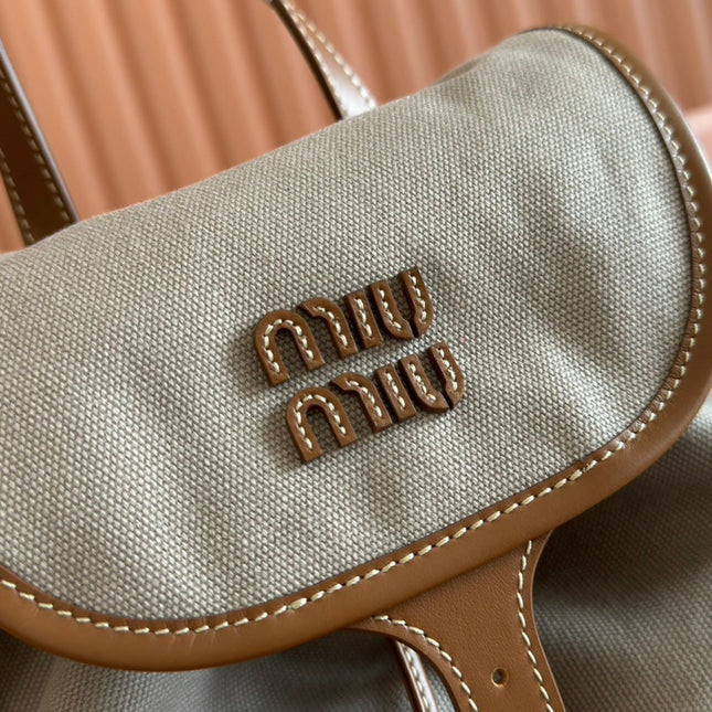 MEDIUM BACKPACK 29.5 IN GREY CANVAS BROWN CALFSKIN