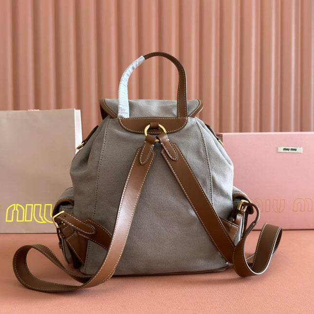 MEDIUM BACKPACK 29.5 IN GREY CANVAS BROWN CALFSKIN