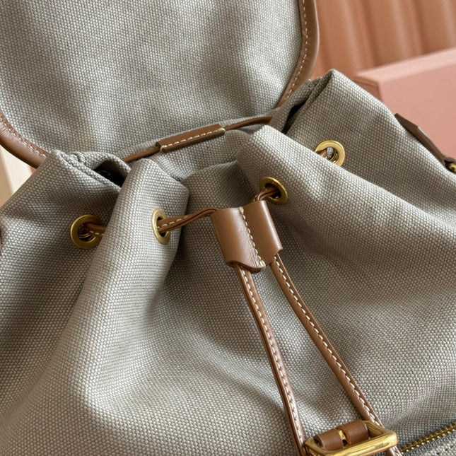 MEDIUM BACKPACK 29.5 IN GREY CANVAS BROWN CALFSKIN