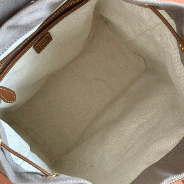 MEDIUM BACKPACK 29.5 IN GREY CANVAS BROWN CALFSKIN