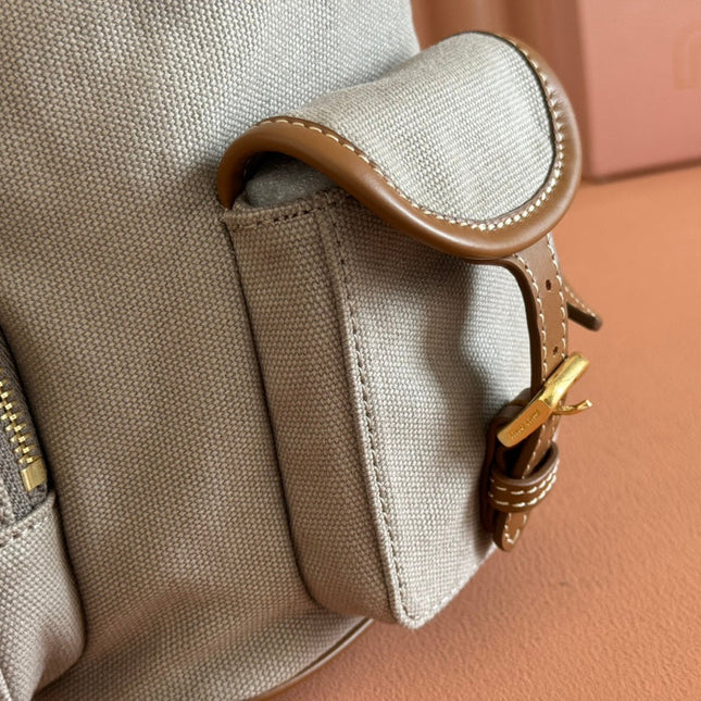 MEDIUM BACKPACK 29.5 IN GREY CANVAS BROWN CALFSKIN