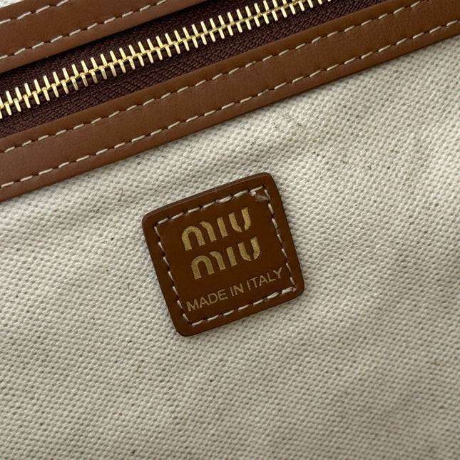 MEDIUM BACKPACK 29.5 IN GREY CANVAS BROWN CALFSKIN