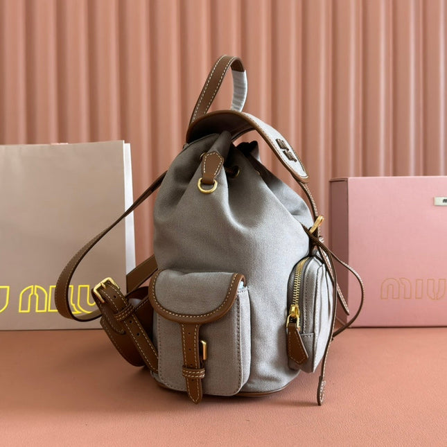 MEDIUM BACKPACK 29.5 IN GREY CANVAS BROWN CALFSKIN