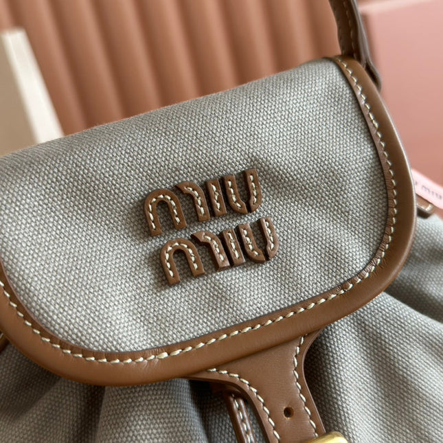 BACKPACK 22 IN GREY CANVAS BROWN CALFSKIN