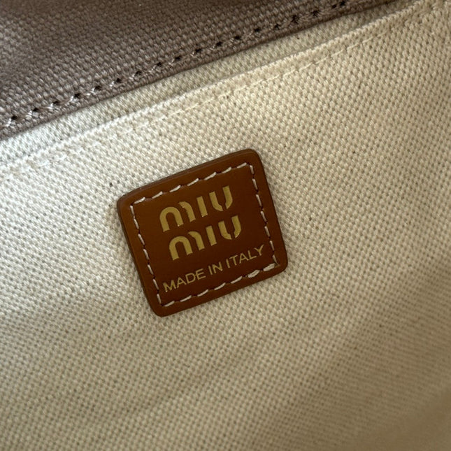 BACKPACK 22 IN GREY CANVAS BROWN CALFSKIN