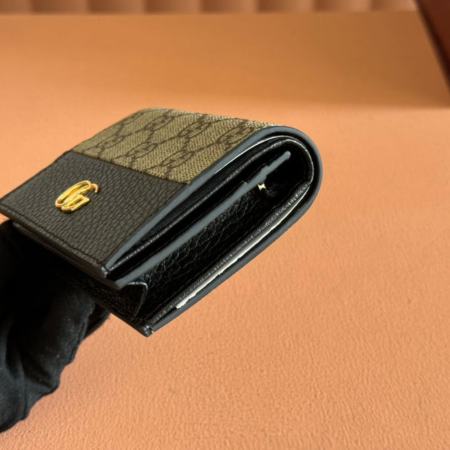 MARMONT BI-COLOUR CARD CASE WALLET 11 IN BEIGE EBONY GG CANVAS BLACK CALFSKIN