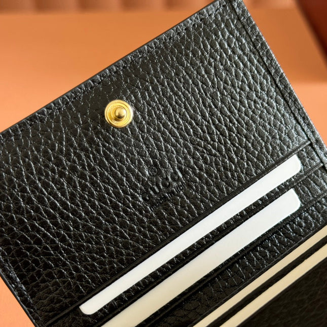 MARMONT BI-COLOUR CARD CASE WALLET 11 IN BEIGE EBONY GG CANVAS BLACK CALFSKIN