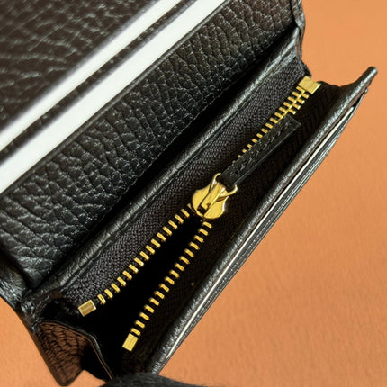 MARMONT BI-COLOUR CARD CASE WALLET 11 IN BEIGE EBONY GG CANVAS BLACK CALFSKIN