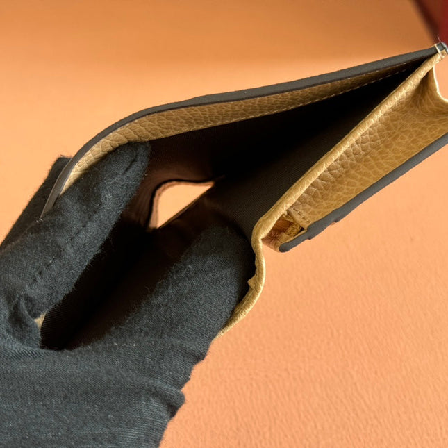 MARMONT BI-COLOUR CARD CASE WALLET 11 IN BEIGE EBONY GG CANVAS BROWN CALFSKIN