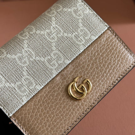 MARMONT BI-COLOUR CARD CASE WALLET 11 IN BEIGE EBONY GG CANVAS BROWN CALFSKIN