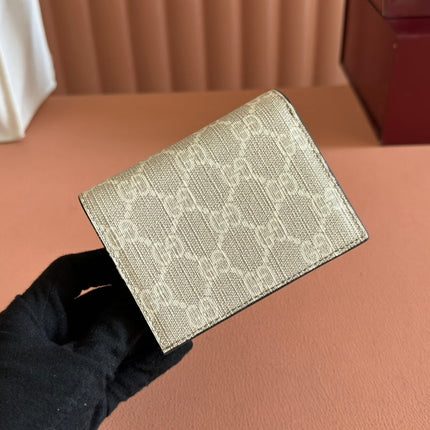 MARMONT BI-COLOUR CARD CASE WALLET 11 IN BEIGE EBONY GG CANVAS BROWN CALFSKIN