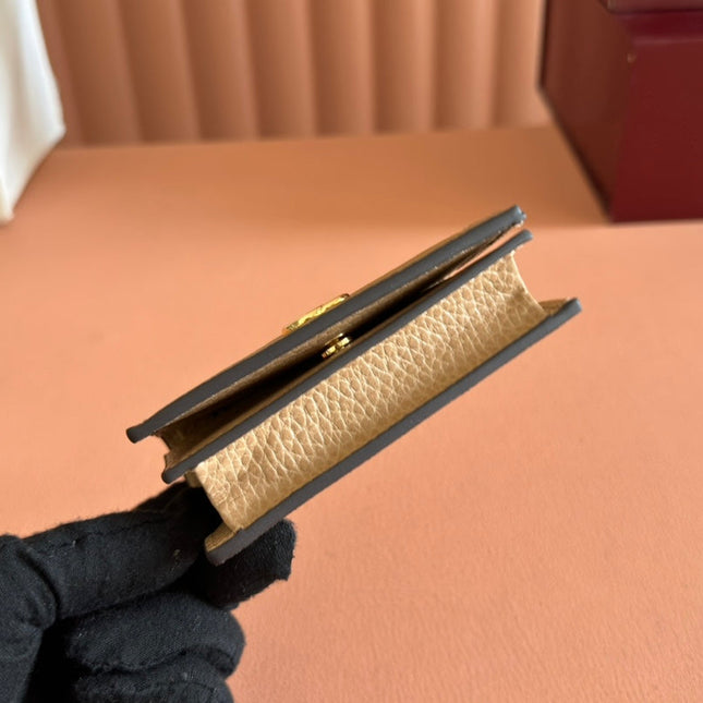 MARMONT BI-COLOUR CARD CASE WALLET 11 IN BEIGE EBONY GG CANVAS BROWN CALFSKIN