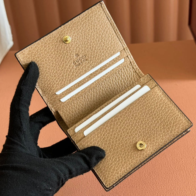 MARMONT BI-COLOUR CARD CASE WALLET 11 IN BEIGE EBONY GG CANVAS BROWN CALFSKIN