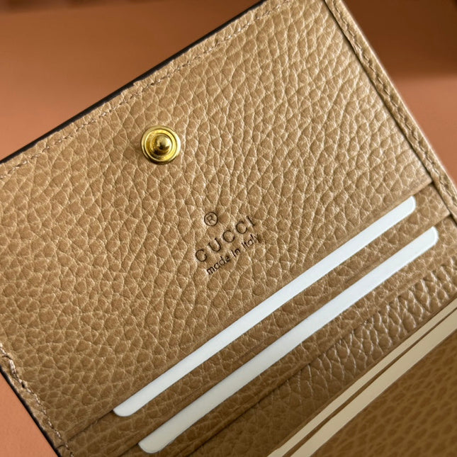 MARMONT BI-COLOUR CARD CASE WALLET 11 IN BEIGE EBONY GG CANVAS BROWN CALFSKIN