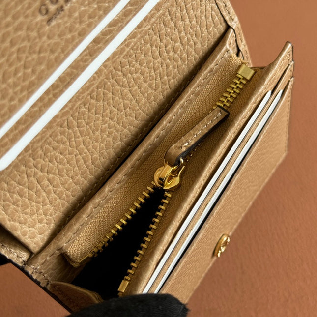 MARMONT BI-COLOUR CARD CASE WALLET 11 IN BEIGE EBONY GG CANVAS BROWN CALFSKIN