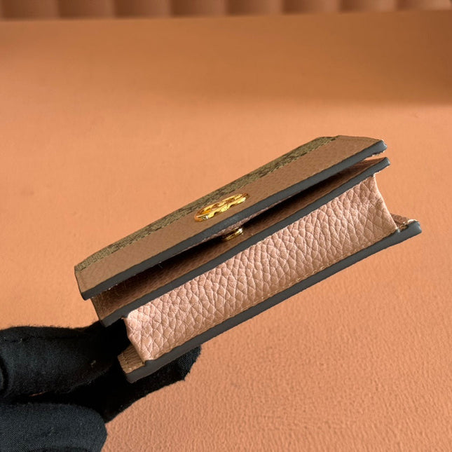 MARMONT BI-COLOUR CARD CASE WALLET 11 IN BEIGE EBONY GG CANVAS PINK CALFSKIN