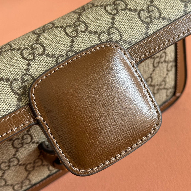 HORSEBIT 1955 SMALL 21.5 IN BEIGE EBONY GG SUPREME BROWN CALFSKIN GOLD HARDWARE