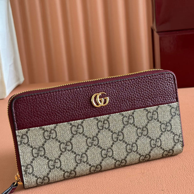 GG MARMONT 19 LONG WALLET IN RED AND BEIGE CALFSKIN