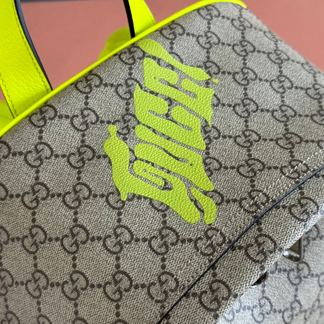 GUCCI MEDIUM BACKPACK WITH PRINT 41 LIME GREEN IN CALFSKIN