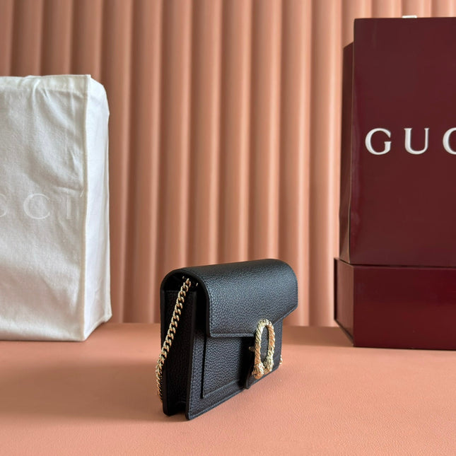 GUCCI 25S DIONYSUS WALLET ON CHAIN 20 IN BLACK CALFSKIN
