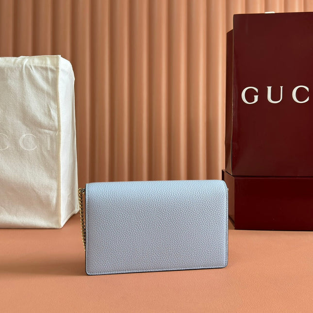 GUCCI 25S DIONYSUS WALLET ON CHAIN 20 IN LIGHT BLUE CALFSKIN