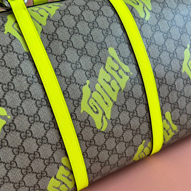 GUCCI CHROMA LARGE DUFFLE BAG 45 LIME GREEN IN GG MONOGRAM CANVAS