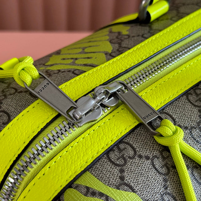GUCCI CHROMA LARGE DUFFLE BAG 45 LIME GREEN IN GG MONOGRAM CANVAS