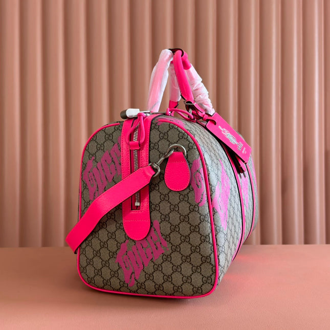 GUCCI CHROMA LARGE DUFFLE BAG 45 PINK IN GG MONOGRAM CANVAS