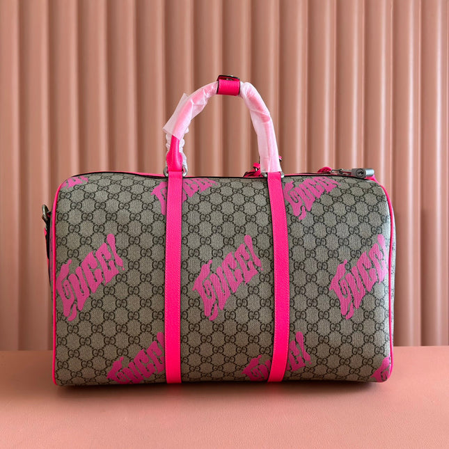 GUCCI CHROMA LARGE DUFFLE BAG 45 PINK IN GG MONOGRAM CANVAS
