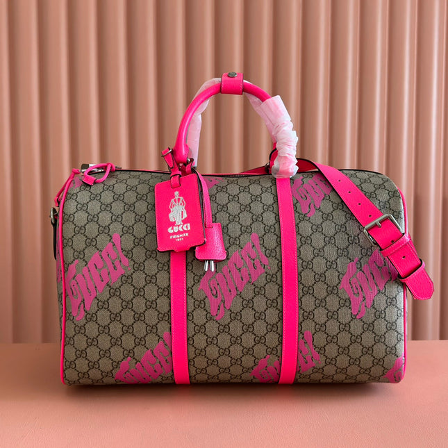 GUCCI CHROMA LARGE DUFFLE BAG 45 PINK IN GG MONOGRAM CANVAS