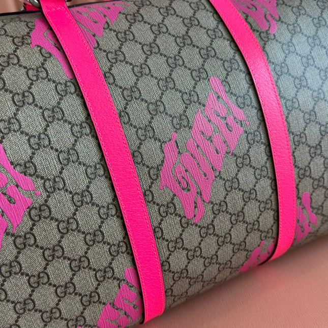 GUCCI CHROMA LARGE DUFFLE BAG 45 PINK IN GG MONOGRAM CANVAS