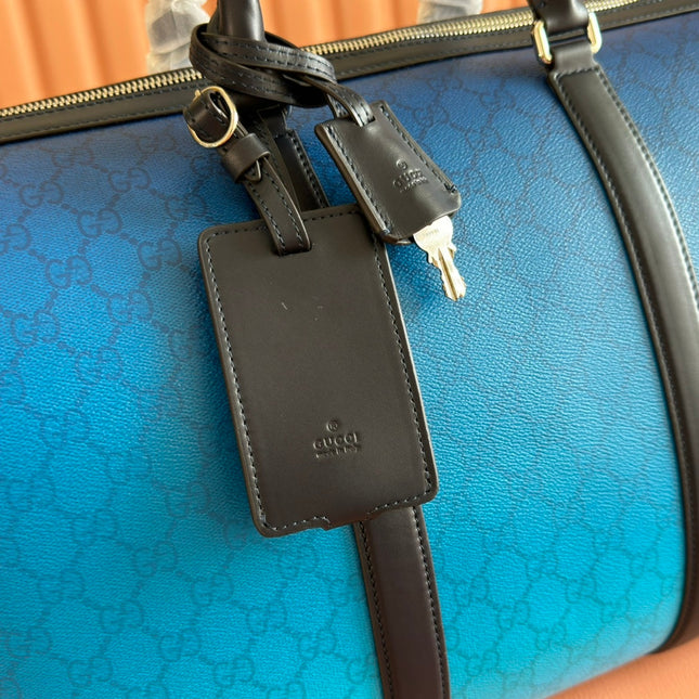 GUCCI CHROMA LARGE DUFFLE BAG 45 BLUE IN GG MONOGRAM CANVAS