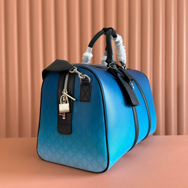 GUCCI CHROMA LARGE DUFFLE BAG 45 BLUE IN GG MONOGRAM CANVAS
