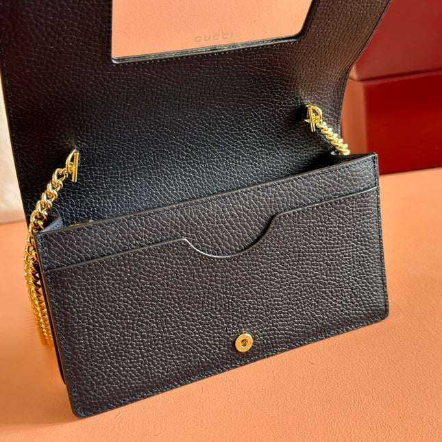 GG MARMONT WALLET ON CHAIN 20 BLUE PVC AND BEIGE IN CALFSKIN