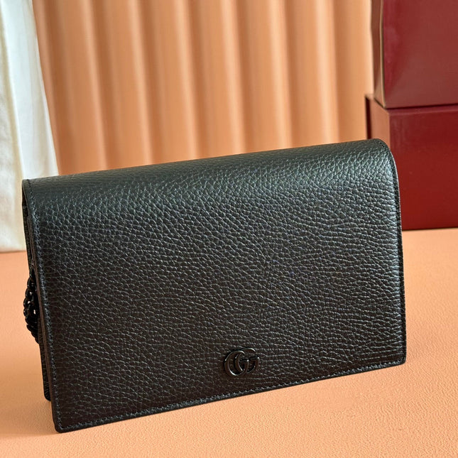 GG MARMONT 20 MINI CHAIN BAG IN BLACK CALFSKIN