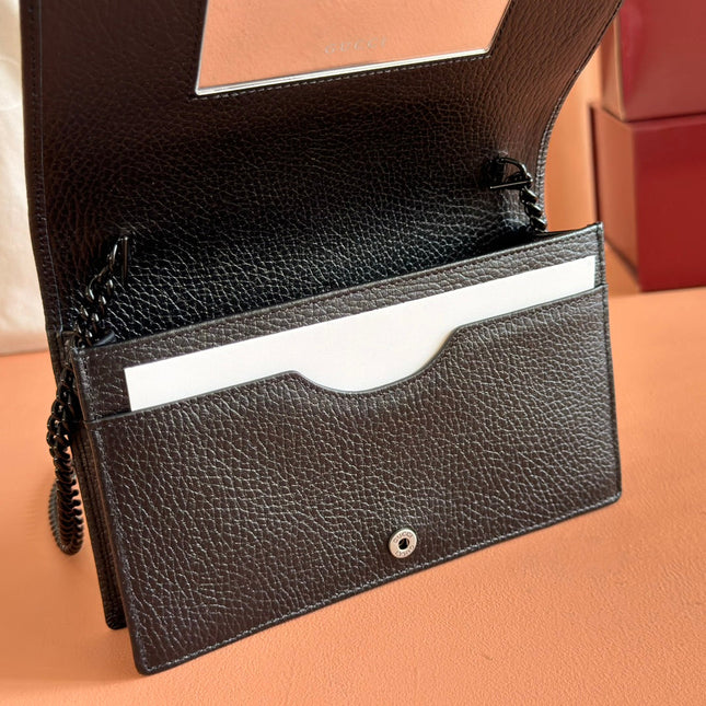 GG MARMONT 20 MINI CHAIN BAG IN BLACK CALFSKIN