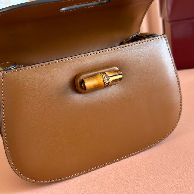 GUCCI BAMBOO MINI BAG 21 BROWN IN CALFSKIN