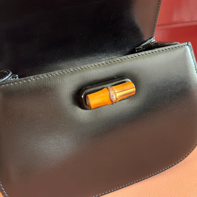 GUCCI BAMBOO MINI BAG 21 BLACK IN CALFSKIN GOLD HARDWARE