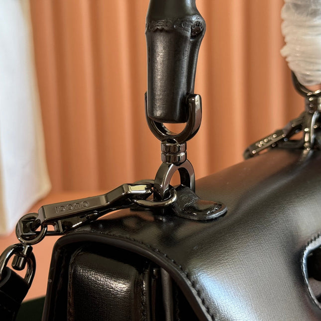 GUCCI BAMBOO MINI BAG 21 FULL BLACK IN CALFSKIN