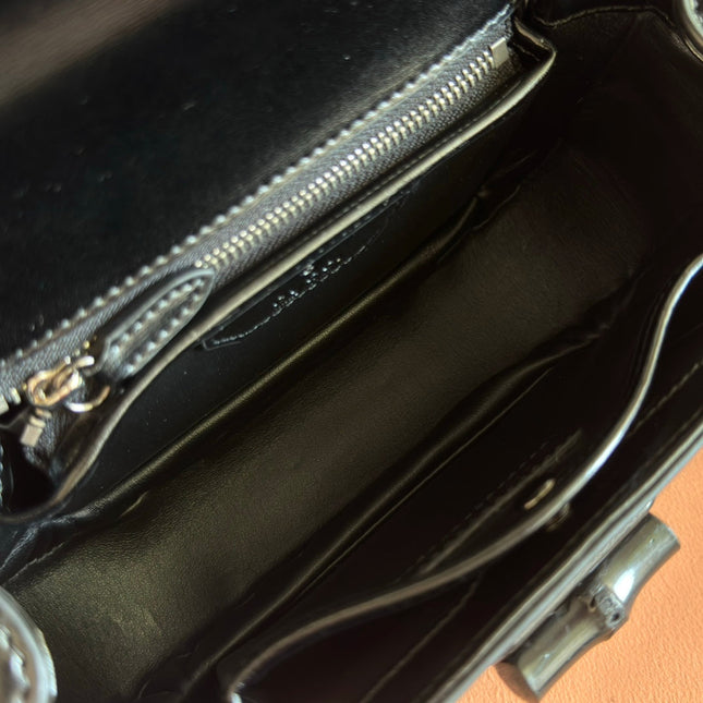 GUCCI BAMBOO MINI BAG 21 FULL BLACK IN CALFSKIN