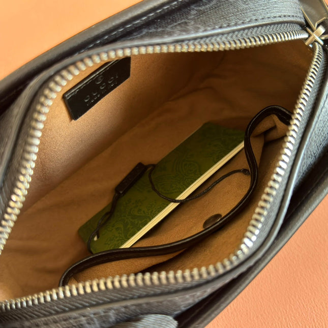 GUCCI MINI BAG 22 GREY AND BLACK WITH INTERLOCKING G IN CANVAS