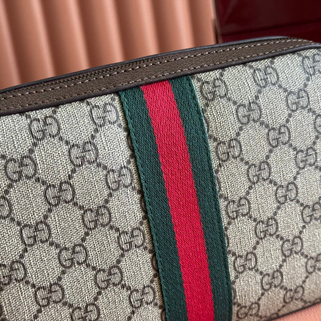 GG OPHIDIA SMALL CROSSBODY BAG 24 IN BEIGE CANVAS AND BROWN CALFSKIN